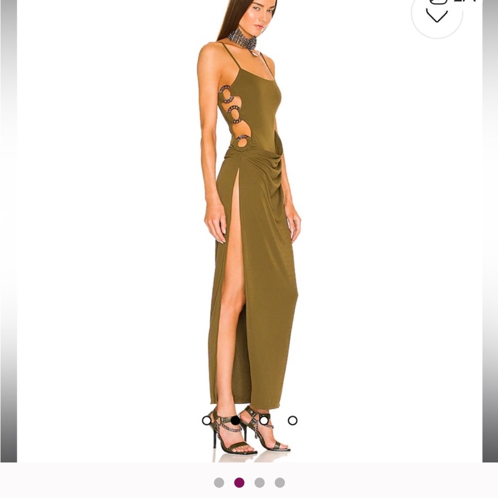 DUNDAS Olive Maxi Dress with Cut-Outs